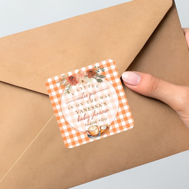 A Little Cutie Pie Floral Fall Themed Baby Shower Square Sticker (Creator Uploaded)