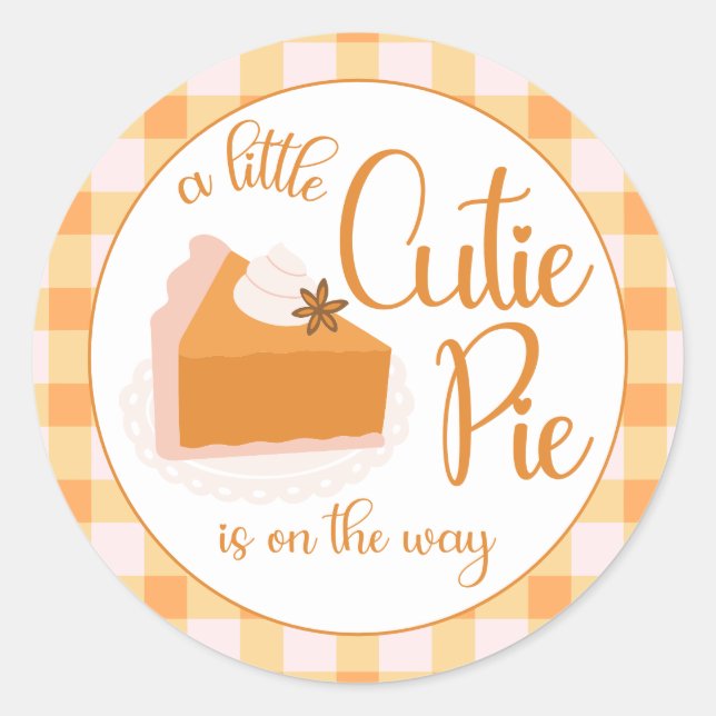 A Little Cutie Pie Gingham Fall Baby Shower Classic Round Sticker (Front)