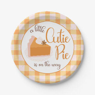 A Little Cutie Pie Gingham Fall Baby Shower Paper Plate