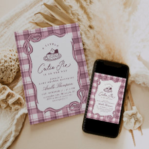 A Little Cutie Pie Hand Drawn Gingham Baby Shower Invitation