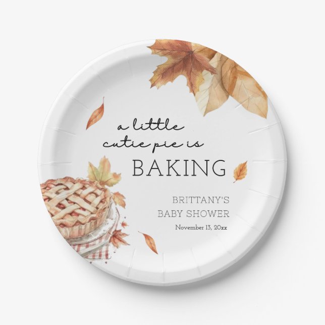 A Little Cutie Pie Is Baking Autumn Baby Shower  Paper Plate (Front)