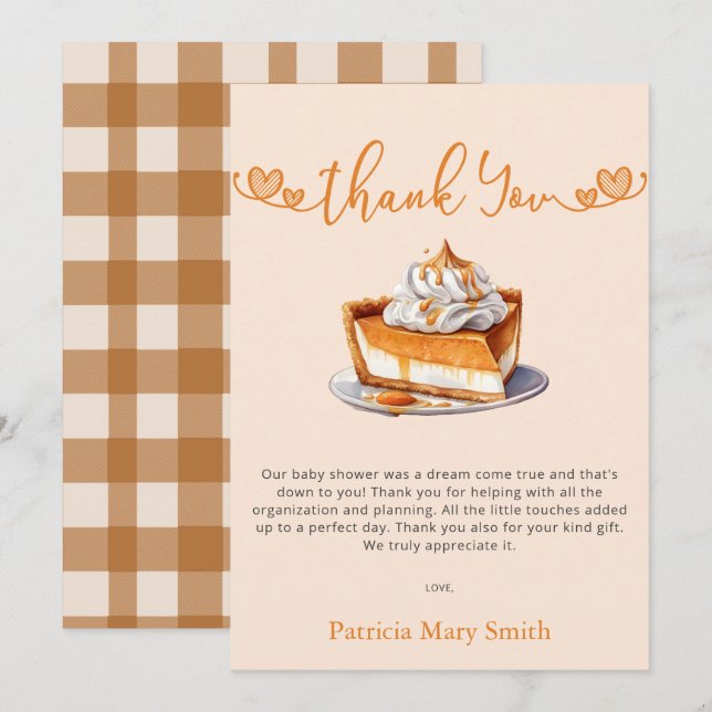 A Little Cutie Pie Is On The Way Baby Shower  Thank You Card (Front/Back)