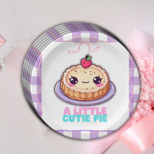A Little Cutie Pie Kawaii Purple Plaid Baby Shower Paper Plate