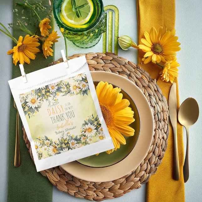 A Little Daisy Is On The Way Floral Baby Shower Favour Bag ("A Little Daisy Is On The Way!" Daisies Yellow, White and Green Floral Girl Baby Shower Favor Bags)