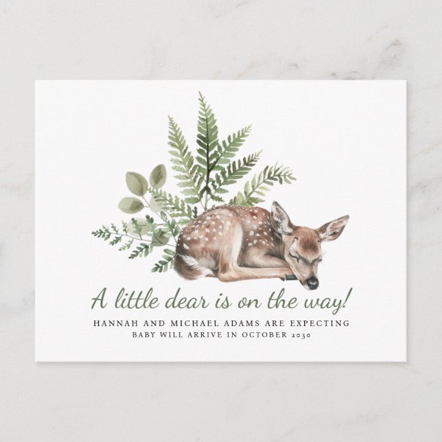 A Little Dear Is On The Way Pregnancy Announcement Postcard (Front)