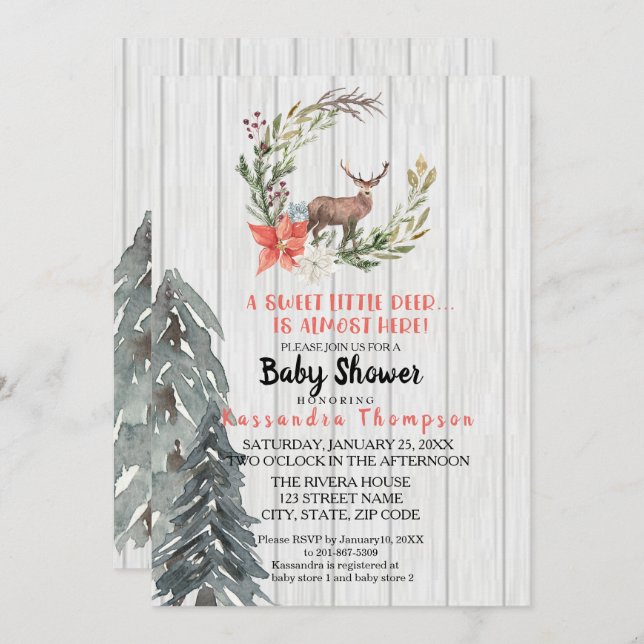 A Little Deer Is Almost Here Baby Shower Invitation (Front/Back)
