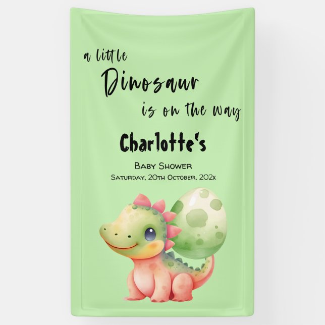 A Little Dinosaur Is On The Way Baby Shower Banner (Vertical)