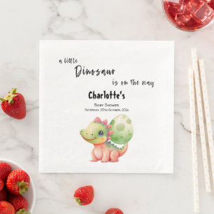 A Little Dinosaur Is On the Way Baby Shower Napkin