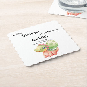 A Little Dinosaur Is On the Way Baby Shower Paper Coaster
