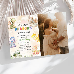 A Little Dragon Is On The Way Baby Shower Party Invitation