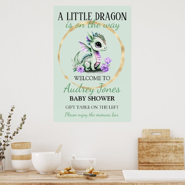A Little Dragon Is On The Way Baby Shower Poster (Kitchen)