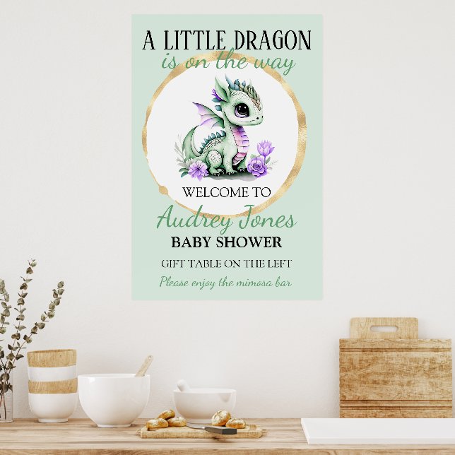 A Little Dragon Is On The Way Baby Shower Poster (Kitchen)
