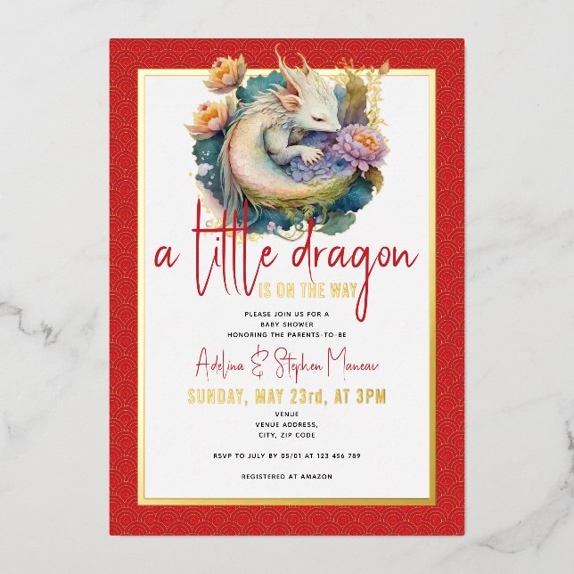 A Little Dragon Is On The Way Red Baby Shower (Front)