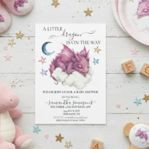 A Little Dragon Sleeping on Cloud Baby Shower  Invitation