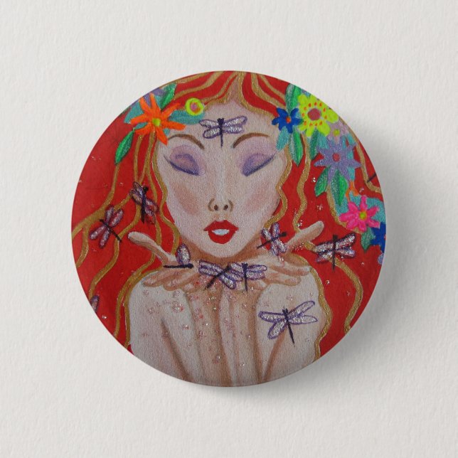 A Little Dragonfly Spell Button Pin (Front)