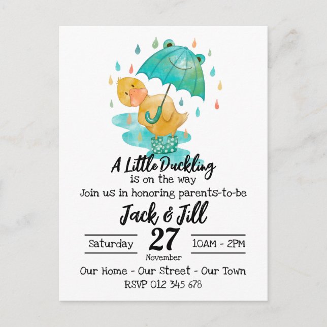 A Little Duckling is on the Way Invitation Postcar Postcard (Front)