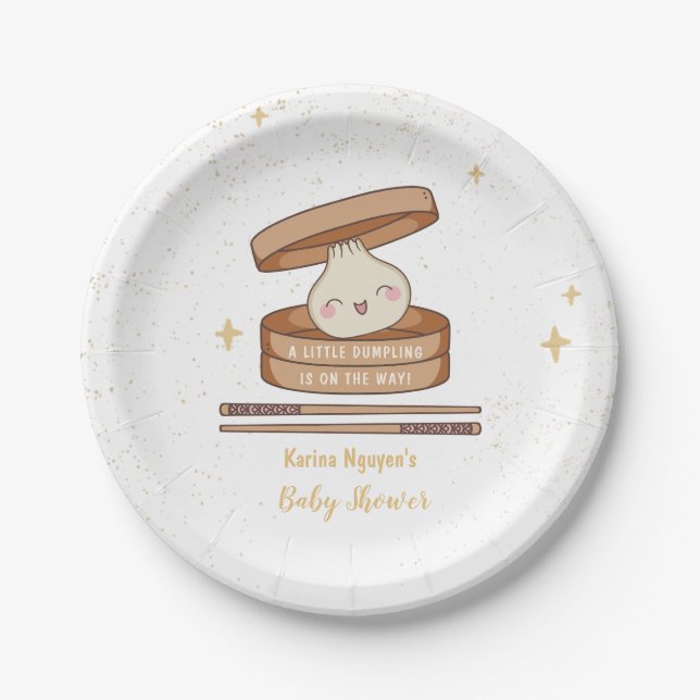 A Little Dumpling Baby Shower Invitation Paper Plate (Front)