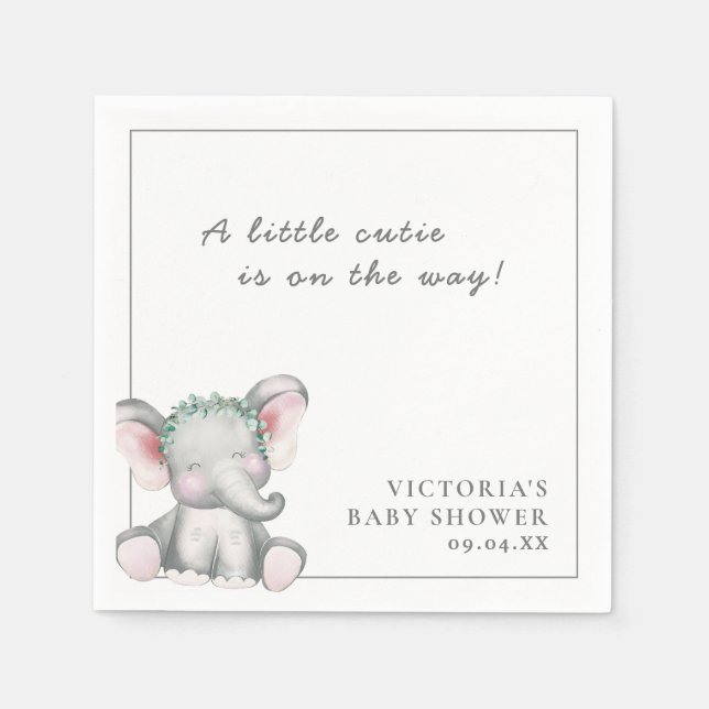 A Little Elephant Simple Script Baby Shower  Napkin (Front)