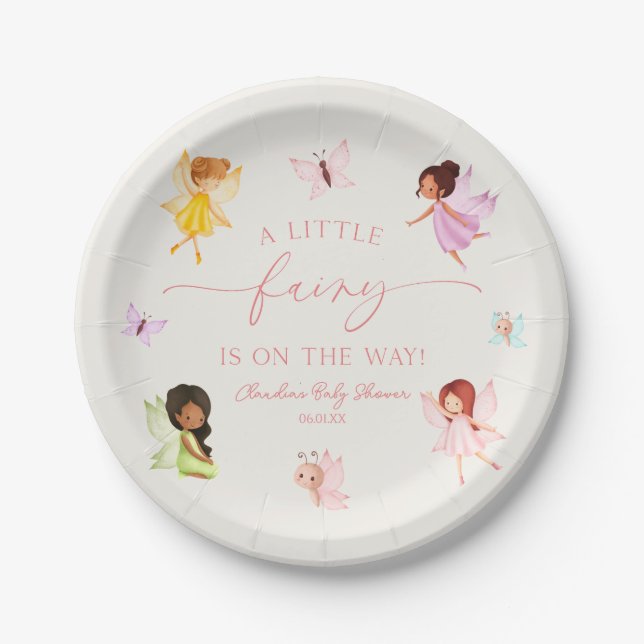 A Little Fairy Is On The Way! Baby Shower Paper Plate (Front)