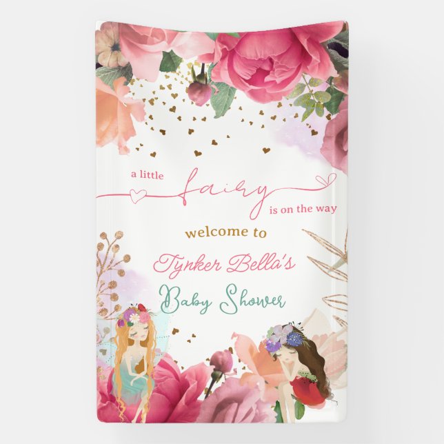 A Little Fairy Is On The Way Girl Baby Shower Banner (Vertical)
