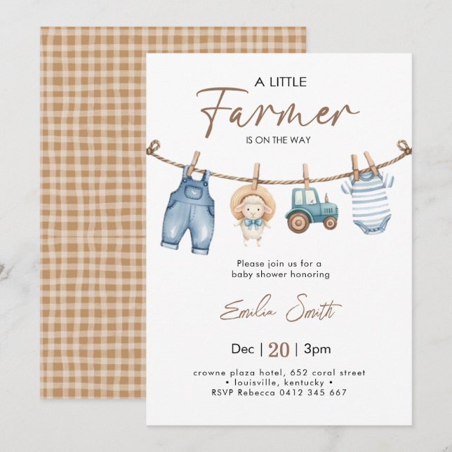 A little Farmer Baby Clothesline Baby shower Invitation (Front/Back)