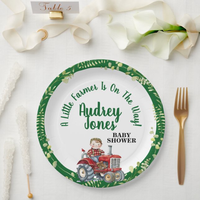A Little Farmer Is On The Way Baby Shower Paper Plate (Wedding)