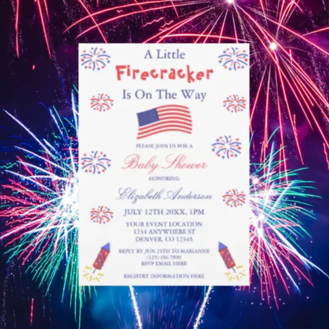 A Little Firecracker Is On The Way Baby Shower Invitation (Creator Uploaded)