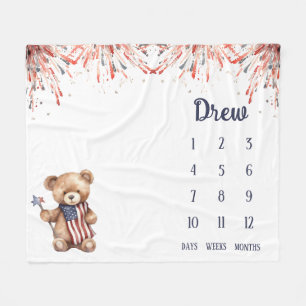 A Little Firecracker Teddy Bear Baby Milestone Fleece Blanket