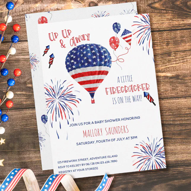 A Little Firecracker Up Up and Away Baby Shower Invitation | Zazzle