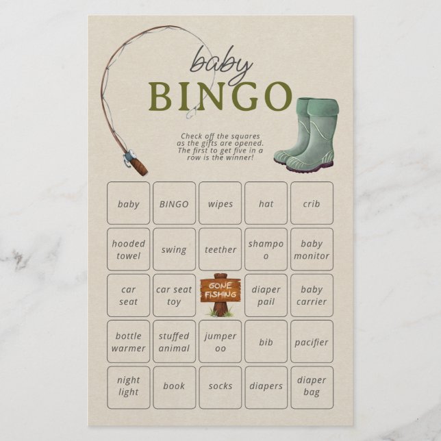A Little Fisherman Baby Bingo Script Shower Game (Front)