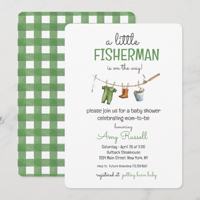A Little Fisherman Baby Shower Invitation (Devant / Derrière)