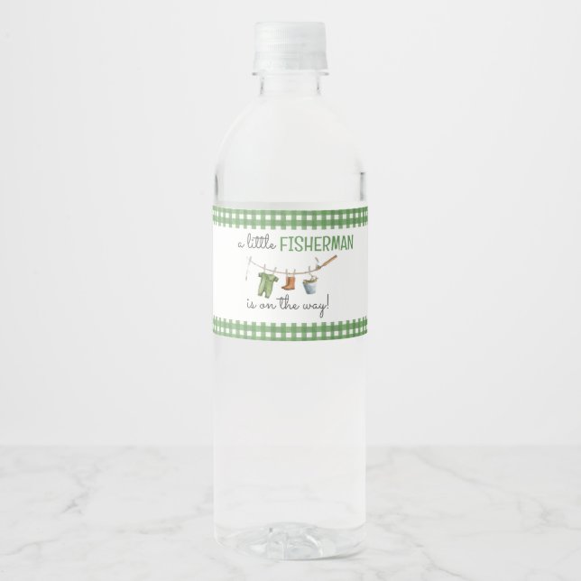 A Little Fisherman Baby Shower  Water Bottle Label (Front)