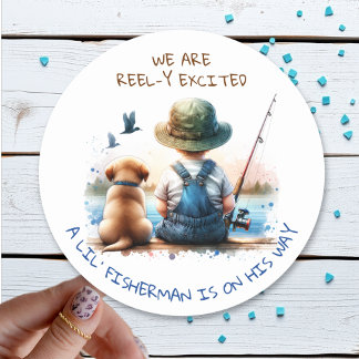 A Little Fisherman | Cute Boy's Baby Shower Classic Round Sticker