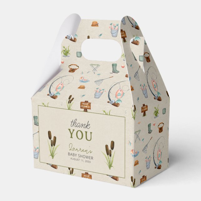 A Little Fisherman Thank You Script Baby Shower Favor Box (Front Side)