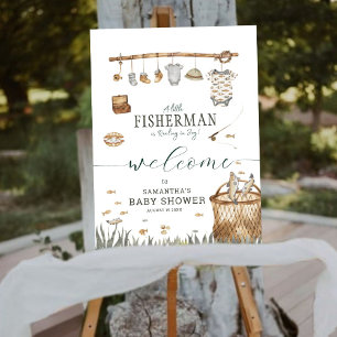 A Little Fisherman Watercolor Fishing Baby Shower Poster