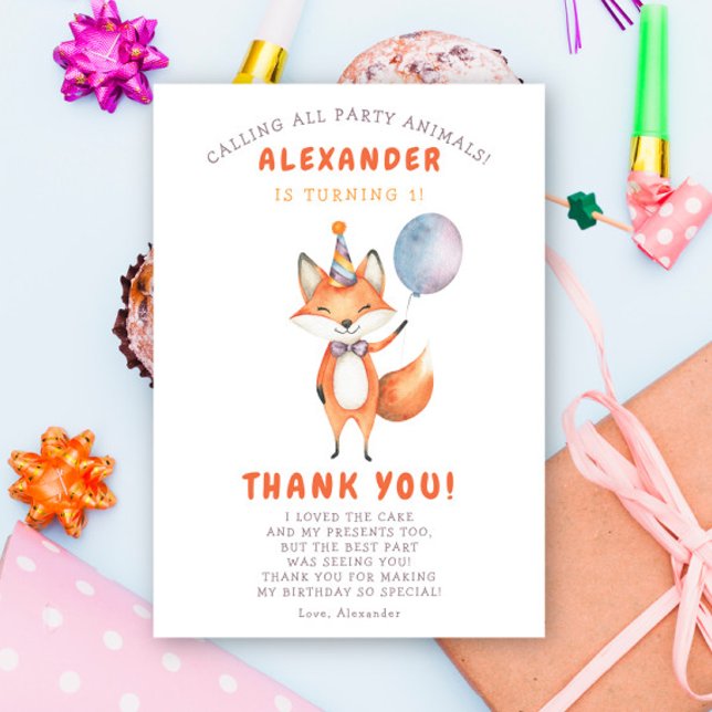 A Little Fox 3th Birthday Party  Thank You Card (Creator Uploaded)