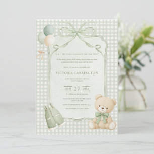 A Little Gentleman Green Boy Bear Baby Shower Invitation