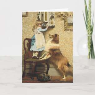 A Little Girl and Her Sheltie by Burton Barber Holiday Card