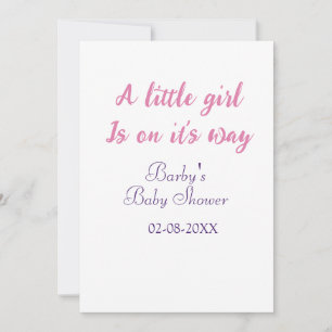A little girl is on its way baby shower pink name invitation
