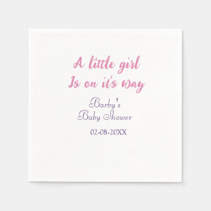 A little girl is on its way baby shower pink name napkin