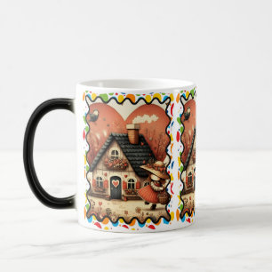 A little girl runs in front of a house magic mug