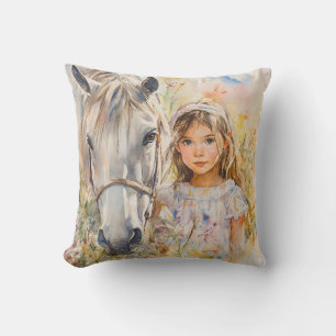 A Little Girl with a Horse Throw Pillow
