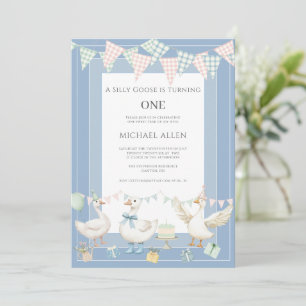 A Little Goose Blue Boy Birthday Party Invitation