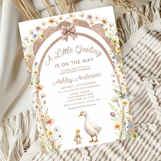 A Little Gosling Neutral Floral Baby Shower Invitation (Creator Uploaded)