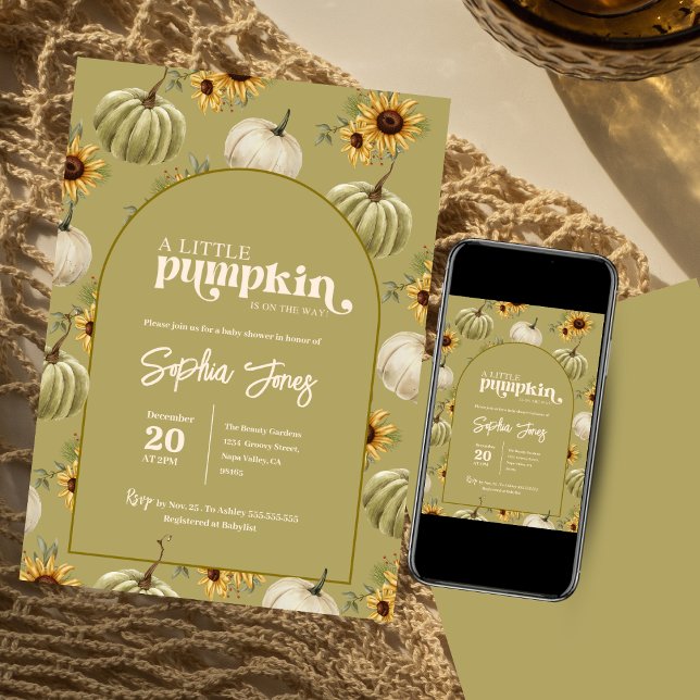A little green pumpkin sunflower fall baby  shower invitation (Creator Uploaded)