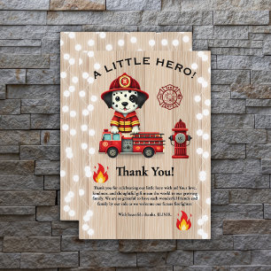 A Little Hero Firetruck Puppy Baby Shower Thank You Card