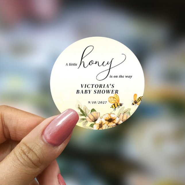 A little honey bee Baby Shower Classic Round Sticker (Creator Uploaded)