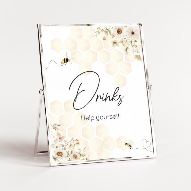 A Little Honey Bee Baby Shower Drinks Poster (As Sweet as can Bee Baby Shower Drinks Sign)