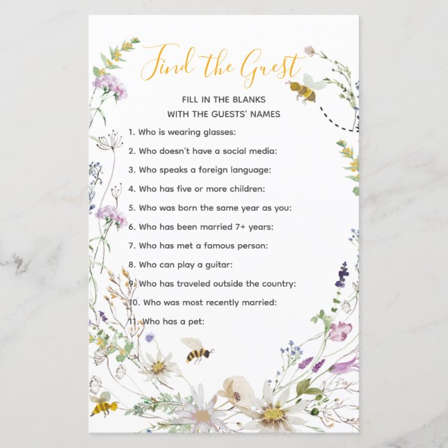 A Little Honey Bee Baby Shower Find The Guest (Front)