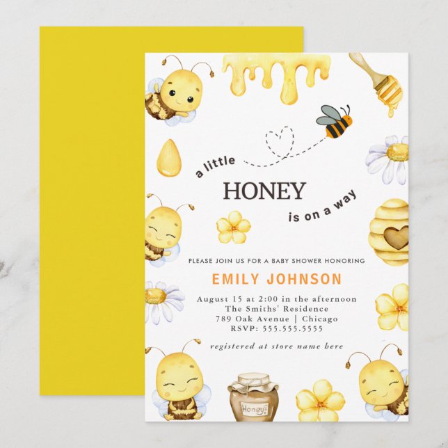 A Little Honey Bee Baby Shower Invitation (Front/Back)